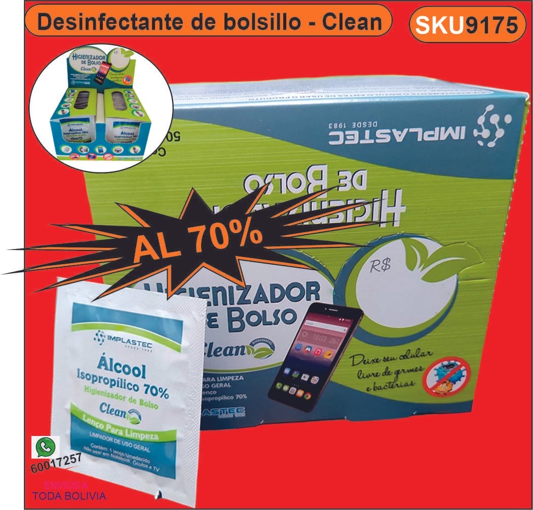 Desinfectante de bolsillo alcohol isopropílico Ind. Brasilera
