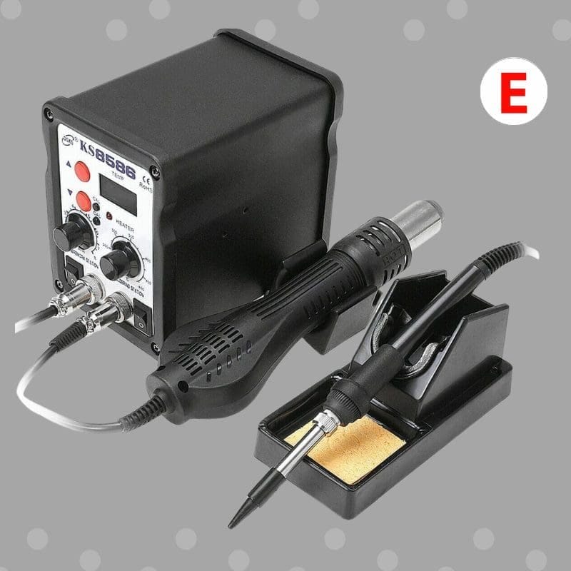 Estación de soldadura y trabajo SMD KS-8586 800W Cautin y Aire caliente regulable con 3 boquillas intercambiables.